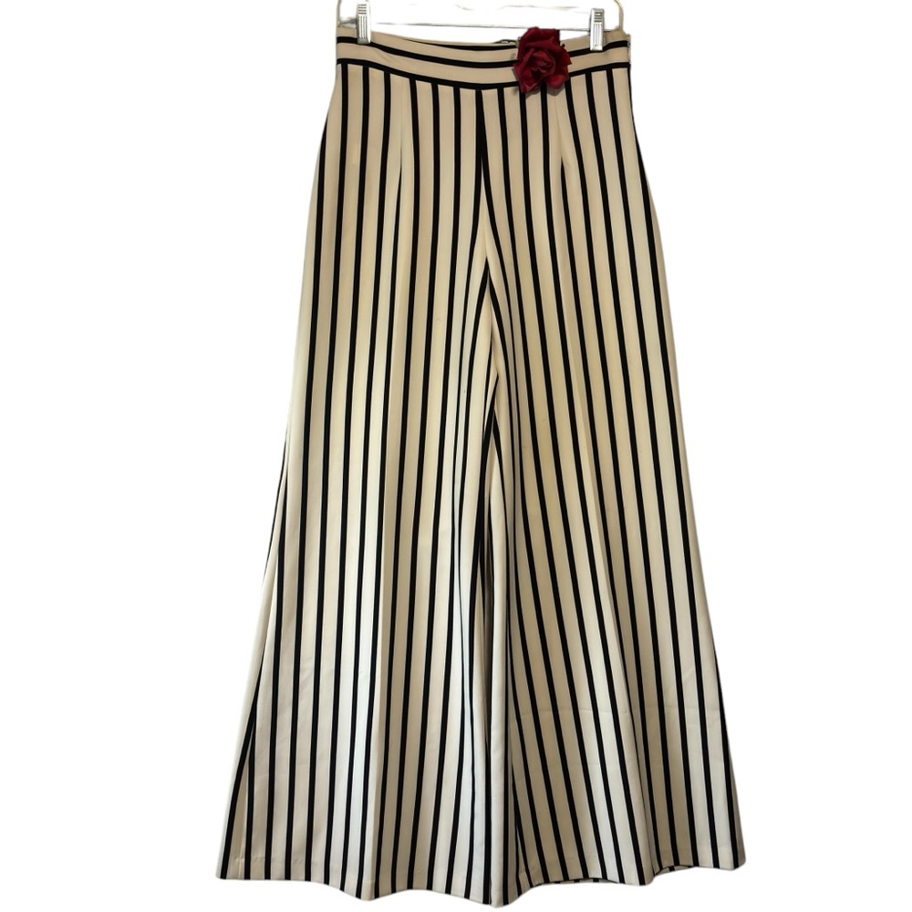 Lena LG Gabrielle striped elephant wide leg high rise pants Sz 4 black cream EUC